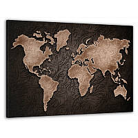 Картина на стену в гостиную/спальню Декор Карпаты "Карта мира с коричневым узором" 60x100 см MK10084_M