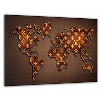 Картина на стену в гостиную/спальню Декор Карпаты "Карта мира в коричневых цветах LV" 60x100 см MK10080_M