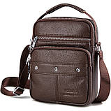 Чоловіча сумка через плече Натуральна шкіра Барсетка Чоловіча шкіряна сумка для документів планшет Коричнева, фото 2