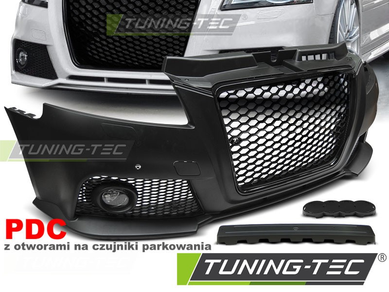 Передній бампер тюнінг обвіс Audi A3 8P (08-12) стиль RS чорний реш з PDC