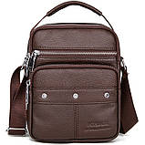 Чоловіча сумка через плече Натуральна шкіра Барсетка Чоловіча шкіряна сумка для документів планшет Коричнева, фото 2