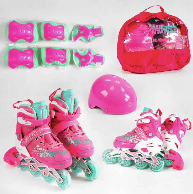 Розсувні ролики із захистом 8754-S (розмір 31-34 колеса PU, устілка 17-19 см), рожеві