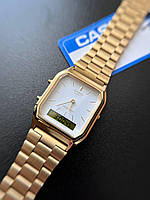 Наручные электронные часы Casio Retro AQ230 / Золотые с белым циферблатом