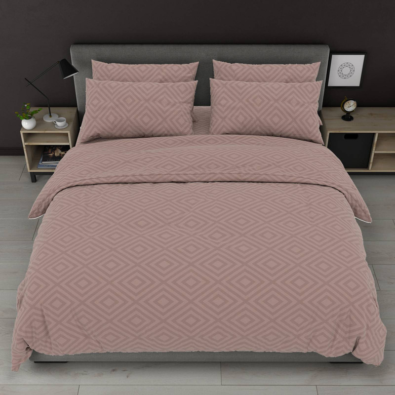 Світло коричнева однотонна тканина 220см з геометричним малюнком для постільної білизни Бязь Gold Luх, рулон 50 м, Пакистан