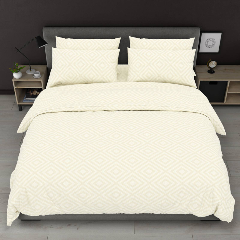 Бежева однотонна тканина з геометричним принтом 220 см для постільної білизни Бязь Gold Lux, рулон 50м, Пакістан