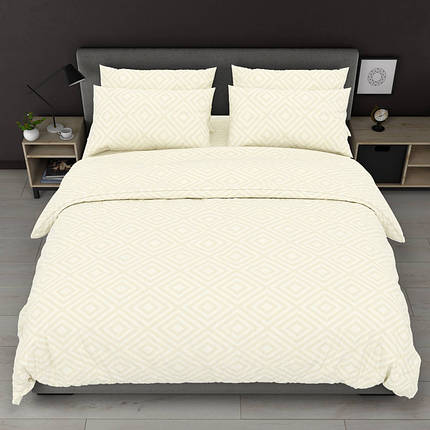 Бежева однотонна тканина з геометричним принтом 220 см для постільної білизни Бязь Gold Lux, рулон 50м, Пакістан, фото 1