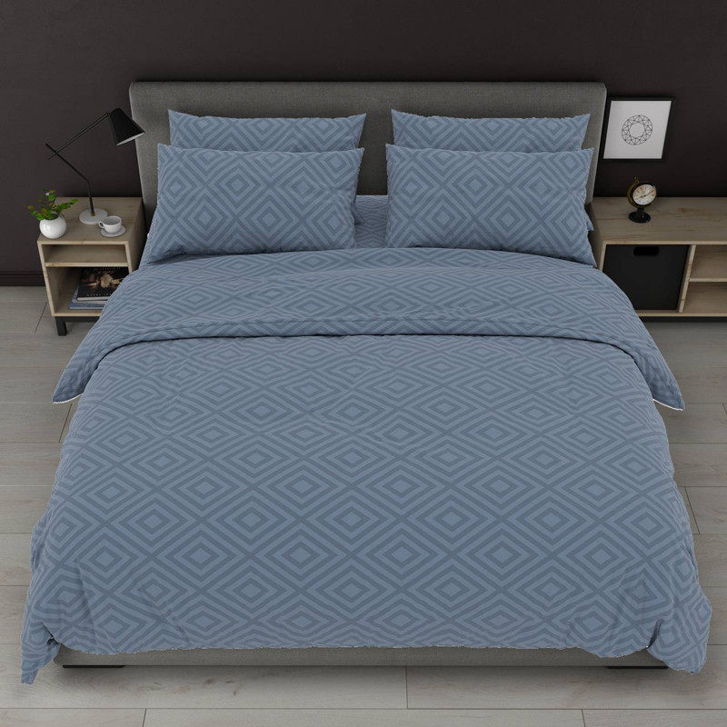 Світла сіро-синя однотонна тканина з геометричним принтом 220 см для постільної білизни Бязь Gold Lux, рулон 50 м, Пакистан