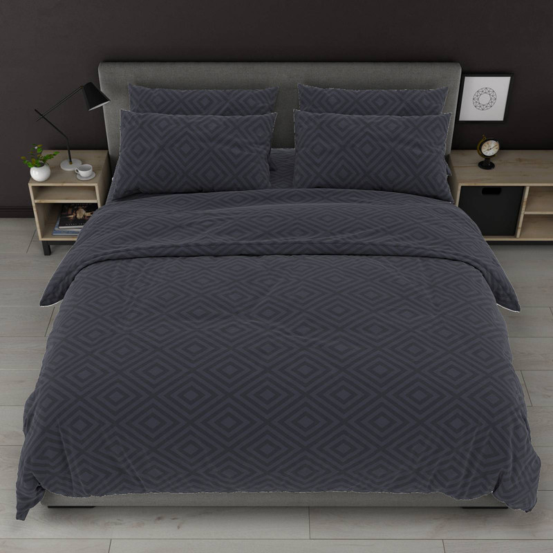 Темно сіра однотонна тканина з геометричним принтом 220 см  для постільної білизни Бязь Gold Lux, рулон 50м, Пакістан