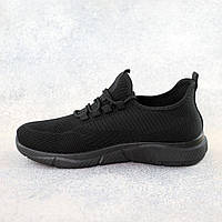Черные мужские текстильные кроссовки на шнуровке с просиликоненной стелькой