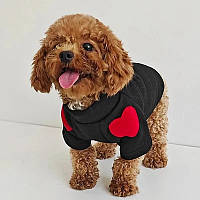 Толстовка (худи), свитер для собак, кошек Love на флисе, размер S, черный