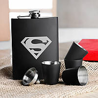 Набор черная фляга с рюмками "Superman" , Крафтовая коробка