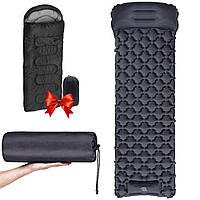 Надувной каремат Outdoor Sleeping Black + Подарок Спальній мешок до 0°C / Походный матрас с подушкой для сна