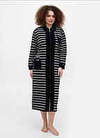 Довгий велюровий халат на блискавці з комірцем, довгий рукав, в смужку