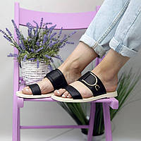 Шлепанцы женские черные кожаные сандалии для женщин Leoni Shopen Шльопанці жіночі чорні шкіряні сандалі для