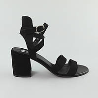 Босоніжки жіночі замшеві Чорні на каблуці стильні сандалі для дівчини Shopen