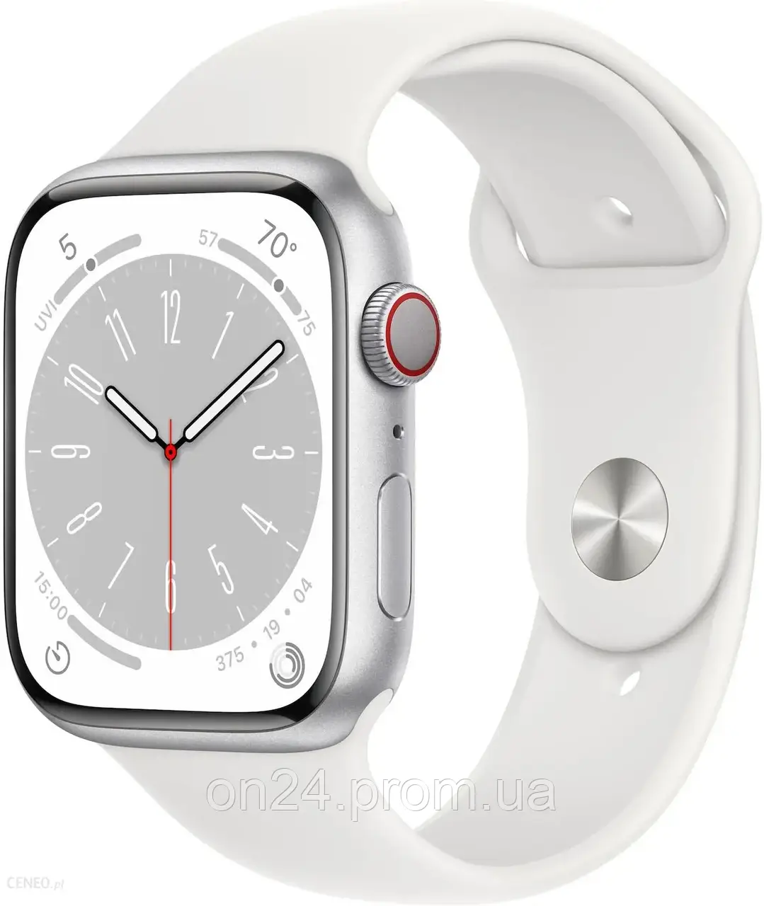 Часи Apple Watch Series 8 GPS + Cellular 45mm koperta z aluminium srebrny + opaska sportowa biała (MP4J3WBA)