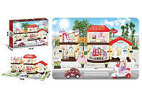 Кукольный домик, конструктор для девочек (2 куклы, мотоцикл, машина, 2 этажа, 5 помещений с мебелью) 326 D 137