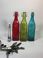 Набор цветные бутылки для декора, напитков 1,0 л. и 0,1 л. стеклянные с бугельной крышкой Н4362