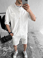 Мужской летний комплект Рубашка + Шорты белый Костюм на лето повседневный
