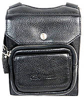 Небольшая мужская кожаная сумка на плече Giorgio Ferretti черная Shopen Невелика чоловіча шкіряна сумка на
