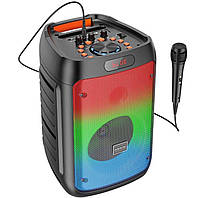 Портативная Bluetooth колонка с FM-радио и встроенным аккумулятором 20Вт, Колонка с проводным микрофоном