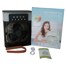 Портативний USB вентилятор з водяним охолодженням Air Cooler Fan 4в1 Нічник зволожувач з LED підсвічуванням, чорний, фото 6