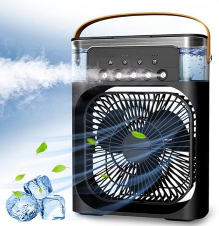 Портативний USB вентилятор з водяним охолодженням Air Cooler Fan 4в1 Нічник зволожувач з LED підсвічуванням, чорний, фото 1
