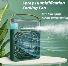 Портативний USB вентилятор з водяним охолодженням Air Cooler Fan 4в1 Нічник зволожувач з LED підсвічуванням, зелений, фото 5