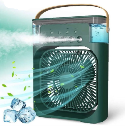 Портативний USB вентилятор з водяним охолодженням Air Cooler Fan 4в1 Нічник зволожувач з LED підсвічуванням, зелений, фото 1
