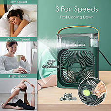 Портативний USB вентилятор з водяним охолодженням Air Cooler Fan 4в1 Нічник зволожувач з LED підсвічуванням, зелений, фото 3