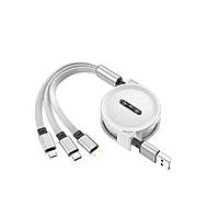 Зарядний кабель 3v1 USB, Висувний шнур з Apple + Type-C + AndroidUSB. Білий
