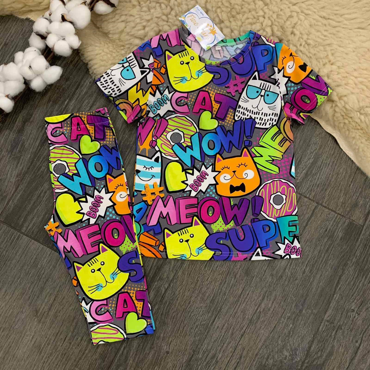 Костюм для дівчинки футболка і велосипедки котики wow Five Stars 10803-10805-116р