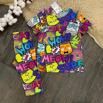 Костюм для дівчинки футболка і велосипедки котики wow Five Stars 10803-10805-98р, фото 1