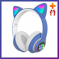 Наушники детские беспроводные с кошачьими ушками Котики STN-28 Bluetooth наушники Синий цвет
