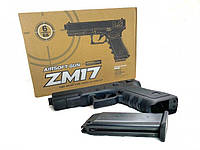 Детский усиленный пистолет на пульках 6 мм CYMA ZM17 Глок 17 Profi черный