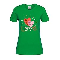 Зеленая женская футболка С надписью про любовь (31-3-12-зелений)