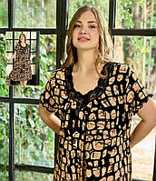 Турецкая ночная рубашка с кружевом большого размеров 56-64 р, длина 105 см, Леопард Meryem Турция