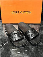 Мужские брендовые сланцы-тапочки Louis Vuitton Black (LUX качество), качественные мужские шлепанцы