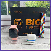 Набор 3 в 1 Умные смарт часы + беспроводные наушники + сменный ремешок Infinity Watch 8+ Pro 4 Розовый
