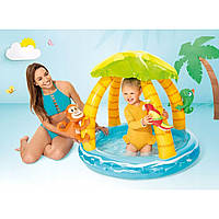 Детский надувной круглый бассейн с навесом Тропический остров Intex 58417 102х86 см