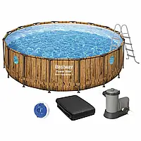 Каркасний басейн Bestway Дерево 56725 (488х122 см) з картриджним фільтром, драбиною та тентом