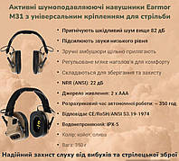 Тактические шумоподавляющие наушники Earmor M31 с универсальным креплением для практической стрельбы CDR