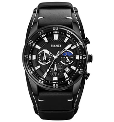 Чоловічий наручний класичний годинник Skmei 9249 (Чорний з чорним дисплеєм)
