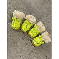 Зимние ботинки для собак Multibrand замшевые с плотной подошвой на липучке желтого цвета_TT