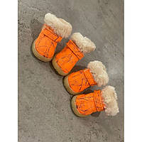 Зимние ботинки для собак Multibrand замшевые с плотной подошвой на липучке оранжевого цвета_TT