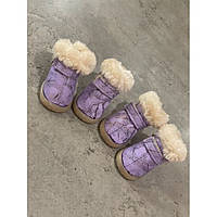 Зимние ботинки для собак Multibrand замшевые с плотной подошвой на липучке фиолетового цвета_TT