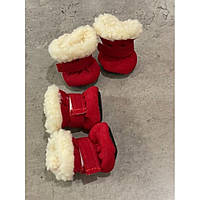 Обувь зимняя для собак Multibrand УГГИ замшевые на неопреновой подошве с липучкой красного цвета_TT