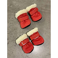 Обувь зимняя для собак Multibrand УГГИ замшевые на неопреновой подошве с липучкой оранжевого цвета_TT