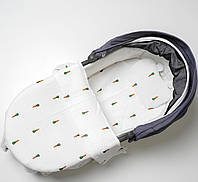 Комплект муслиновый 3 в 1 в детскую коляску - люльку (простынка на резинке, плед и подушка) Белый с морковками