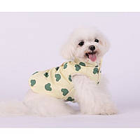 Зимняя жилетка для собак Cheepet на плюше рисунок с зелеными сердцами желтая_TT